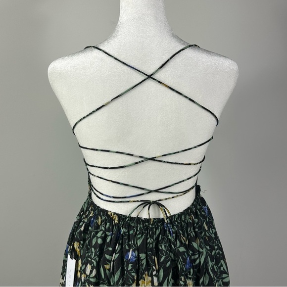 ASTR Black Floral Stasia Maxi Dress M Open Back Leg Slit Pockets NWT - Picture 8 of 9